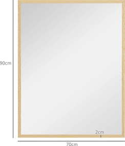 HOMCOM Téglalap alakú Fali Tükör 90 x 70 cm, fa keret, ideális fürdőszobába, nappaliba vagy hálószobába, natúr | Aosom