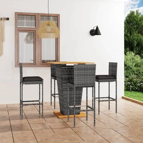 5 darabos szürke polyrattan kerti bárszett párnákkal