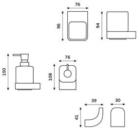 NIMCO NK készlet-31K-26 - Szappan adagoló, fogkefe állvány és fali kampó NIKAU