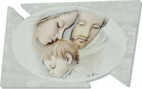 Fára festett Szent Család kép Méret: 9x14 cm