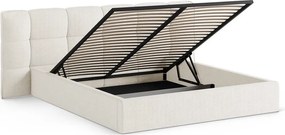 Elefántcsont színű kárpitozott ágyneműtartós franciaágy ágyráccsal 160x200 cm Eric – Micadoni