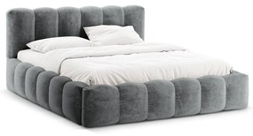 Szürke kárpitozott ágyneműtartós franciaágy ágyráccsal 180x200 cm Lupine – Micadoni Home