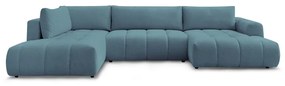 Kék kinyitható-tárolóhelyes sarokkanapé (bal oldali-U alakú) Fuji – Bobochic Paris