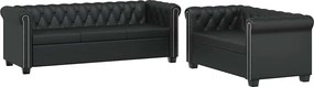 vidaXL 2 személyes és 3 személyes fekete műbőr Chesterfield kanapé