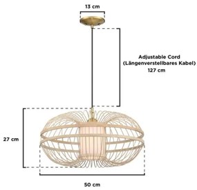 Westinghouse 61255 - Csillár zsinóron TULCEA 1xE27/60W/230V bambusz