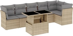 vidaXL 7 részes bézs polyrattan kerti ülőgarnitúra párnákkal