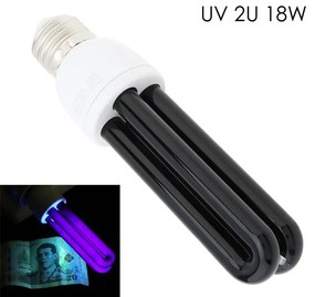 UV Blacklight 2U izzó, teljesítmény 18W, E27 foglalat, 365 nm, gazdaságos