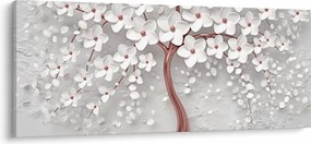 Kép - Egy fehér fa képe virágokkal, rózsaarany (120x50 cm)