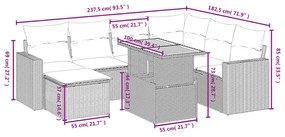 8 részes fekete polyrattan kerti ülőgarnitúra párnákkal