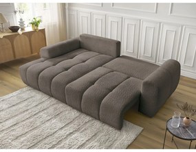 Barna buklé kinyitható-tárolóhelyes sarokkanapé (bal oldali-heverő résszel) Roxelane – Bobochic Paris