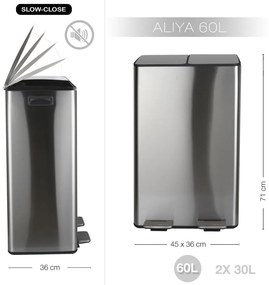Matt ezüstszínű acél szelektív pedálos szemetes 2x30 l Aliya – Spirella
