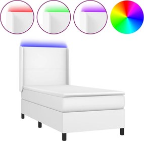 vidaXL fehér műbőr rugós ágy matraccal és LED-del 90x190 cm