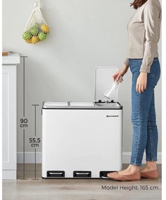 Konyhai pedálos szemetesdoboz, Szelektív hulladékgyűjtő, 3 x 18 L, fehér