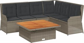 vidaXL 5 részes szürke polyrattan kerti ülőgarnitúra párnákkal