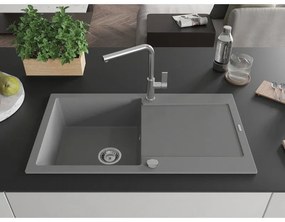 Mexen Leo, 1 kamrás gránit mosogató 900x500x190 mm és Flora mosogató csaptelep, szürke, 6501-71-670401-00