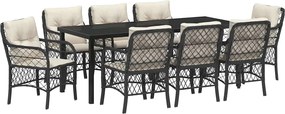 vidaXL Kert étkező szett párnával 9 pcs Fekete polirattan