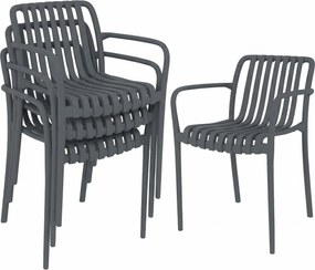 Outsunny 4 darab egymásra rakható teraszszék – lamellás karfás, ergonomikus kültéri székek kertbe és erkélyre, 120 kg teherbírás, sötétszürke | Aosom