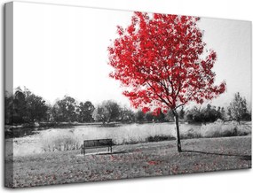 Vászonkép Szürke Piros levelek Kontraszt 80x50 cm