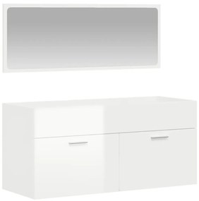 vidaXL magasfényű fehér szerelt fa fürdőszobaszekrény tükörrel