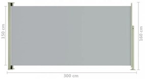 szürke behúzható oldalsó terasznapellenző 160 x 300 cm