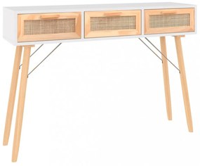 fehér tömör fenyő és természetes rattan tálaló 105x30x75 cm