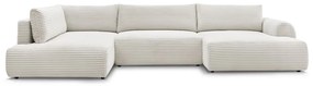Krémszínű kordbársony kinyitható sarokkanapé (jobb oldali-U alakú) Lucien – Bobochic Paris