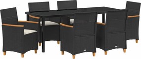 vidaXL Kert étkező szett 7 pcs Fekete polirattan
