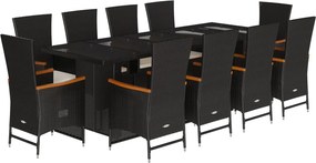 vidaXL 11 részes fekete polyrattan kerti étkezőgarnitúra párnákkal