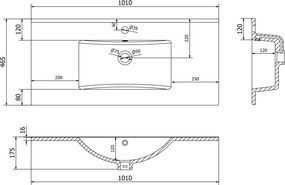 Mexen Atena pultba süllyesztett mosdó 101 x 46 cm, fehér - 25011000