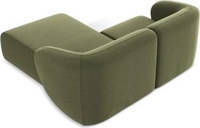 Zöld bársony sarokkanapé (jobb oldali-heverő résszel) Lani – Makamii