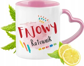 Mentő bögre Rózsaszín, szív alakú füllel Kávé ajándék