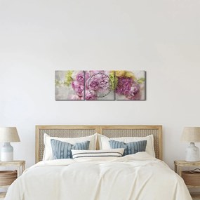 Kép - Virágok a falon pasztell színekben (órával) (90x30 cm)