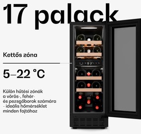 Klarstein Velaire pult alatti borhűtő, modern, elegáns, UV-védelem, Kétzónás, 17 palack