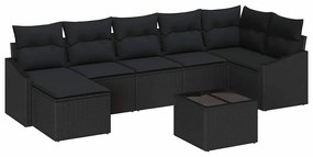 vidaXL Kanapé Szett párnával 8 pcs Fekete polirattan