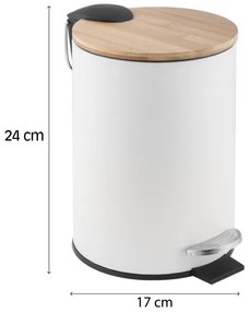 Erga Vini, kerek szemeteskuka 3l állóra, fehér matt-natúr barna, ERG-YKA-CH.VINI-WHT