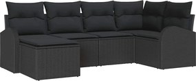 vidaXL Kanapé Szett párnával tárolóval 6 pcs Fekete polirattan