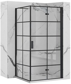Rea Molier Fekete, zuhanykabin összecsukható ajtóval 100 (ajtó) x 80 (fal), 6mm átlátszó üveg, fekete profil, KPL-K0963