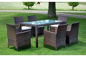 7-részes barna kültéri polyrattan étkezőszett párnákkal
