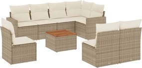 vidaXL 9 részes bézs polyrattan kerti ülőgarnitúra párnákkal