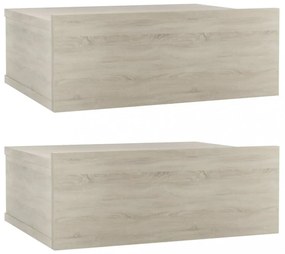 2 db sonoma tölgy szerelt fa függő éjjeliszekrény 40x30x15 cm