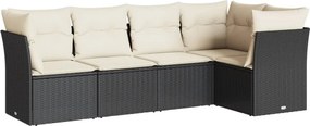 vidaXL 5 részes fekete polyrattan kerti kanapészett párnákkal