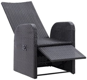 2 db fekete polyrattan dönthető kerti szék párnával