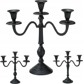 Gyertyatartó Kandelabr Fekete fém 3 ágú asztali gyertyatartó