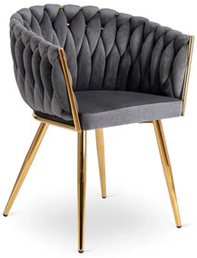 Elegáns Szürke Bársony Étkezőszék Arany Lábbal. CAPI