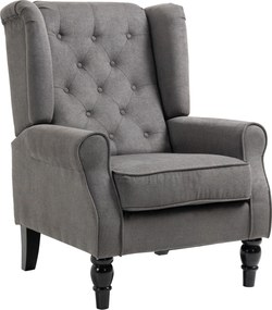 HOMCOM Kárpitozott Szárnyas Fotel, Magas Hátú Pihenőszék Lekerekített Karfával, Fa Lábbal, Hálószobába, Nappaliba, 160 kg-ig, Sötétszürke | Aosom