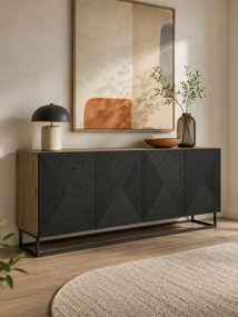 Asha komód 200 cm négyajtós - artisan / fekete matt / fekete láb