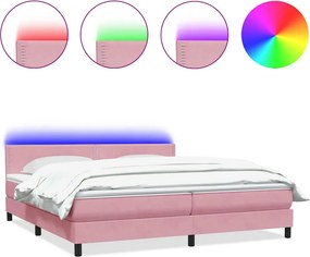 vidaXL rózsaszín bársony rugós és LED-es ágy matraccal 180x210 cm