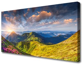 Vászonkép Sun Mountain Meadow Landscape 100x50 cm