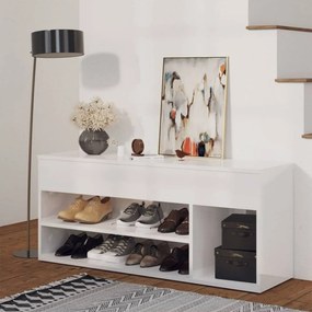 Magasfényű fehér forgácslap cipőtároló pad 105 x 30 x 45 cm