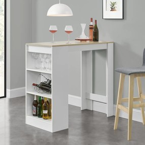 [en.casa] Elegáns bárasztal italtartó polccal, 110 x 50 x 103 cm, Fehér/tölgyfa-hatású